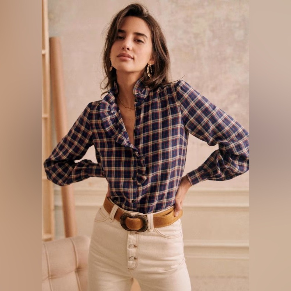 Sezane Chloe Plaid Top